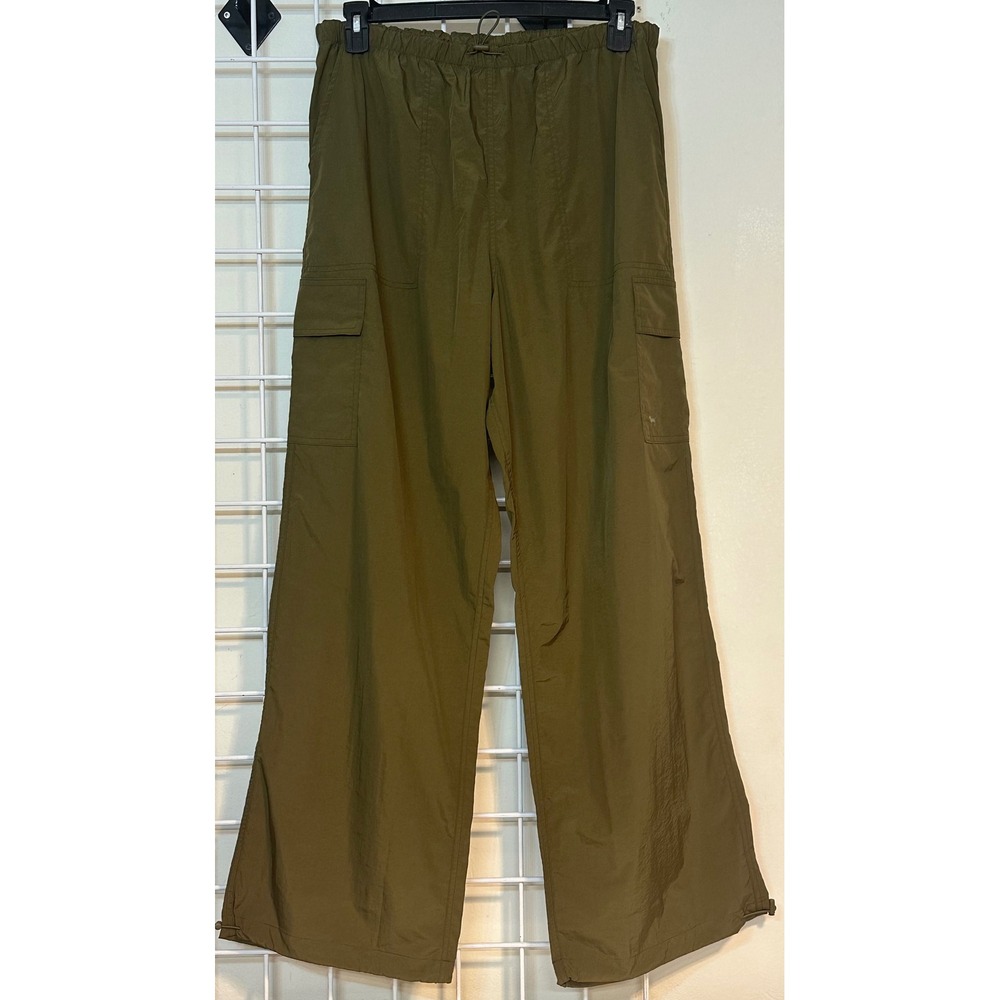 PINK Victoria's Secret Cargo Pants Olive Green Wide Leg Drawstring Size Large